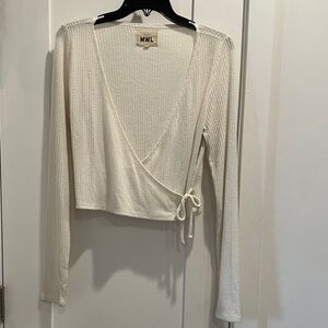 Madewell Cream Ribbed Wrap Knit Top - Cropped length